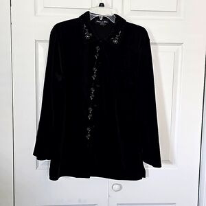 Black velvet button-up shirt